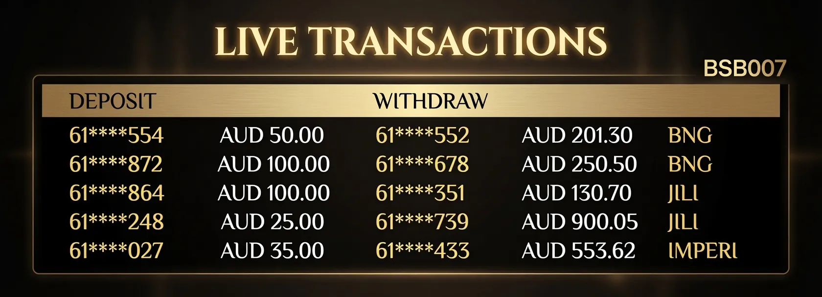 Payment at Bsb007 Casino